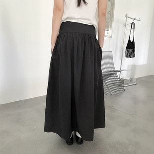 FN爱与南希2026春夏高级感纯色天丝麻宽边腰头微褶皱半身裙03718