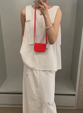 FN爱与南希2024夏季新款韩系棉麻圆领宽松蝴蝶结无袖小衫女20650