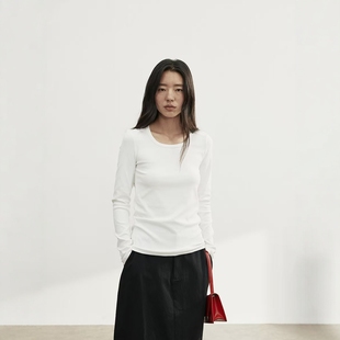 FN爱与南希2025秋冬韩系纯色简约圆领修身 女02757 棉质长袖 打底衫