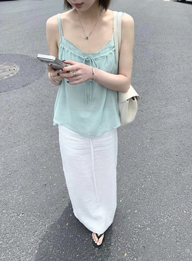 爱与南希2026夏韩系真两件叠穿细肩带宽松遮肉短款吊带背心04579