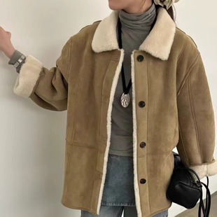 FN爱与南希2024秋冬新款韩系翻领鹿皮皮毛一体毛绒大衣外套41162