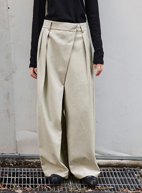 FN爱与南希2025秋季气质通勤高腰不规则压褶廓形宽松休闲裤02797