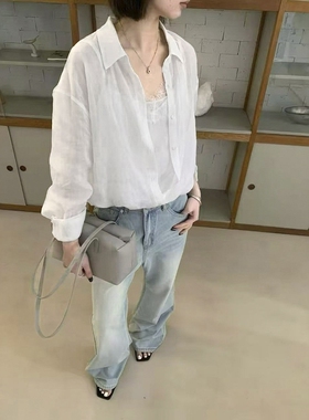 FN爱与南希2026夏季韩系假两件蕾丝吊带苎麻收腰长袖衬衫女04512