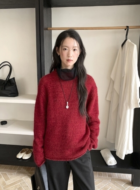 FN爱与南希2025冬季韩系圆领卷边马海毛插肩袖保暖百搭毛衣04038