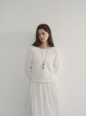 FN爱与南希2025秋季韩系罗纹圆领插肩袖卷边宽松纯棉毛衣女02796