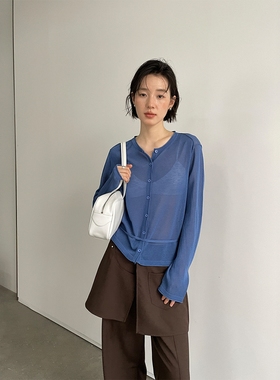 FN爱与南希2025夏季韩系圆领单排扣莱赛尔百搭长袖防晒开衫22136