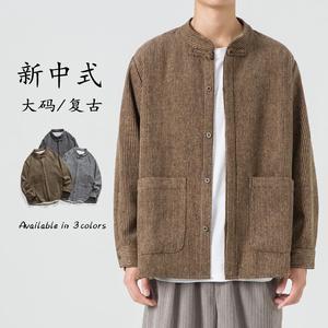 秋冬季新中式毛呢夹克男大码呢子唐装长袖衬衫中国风衬衣中山外套