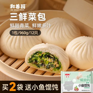南京和善园菜包960g12只三鲜菜包家庭营养早餐冷冻半成品纯素包子