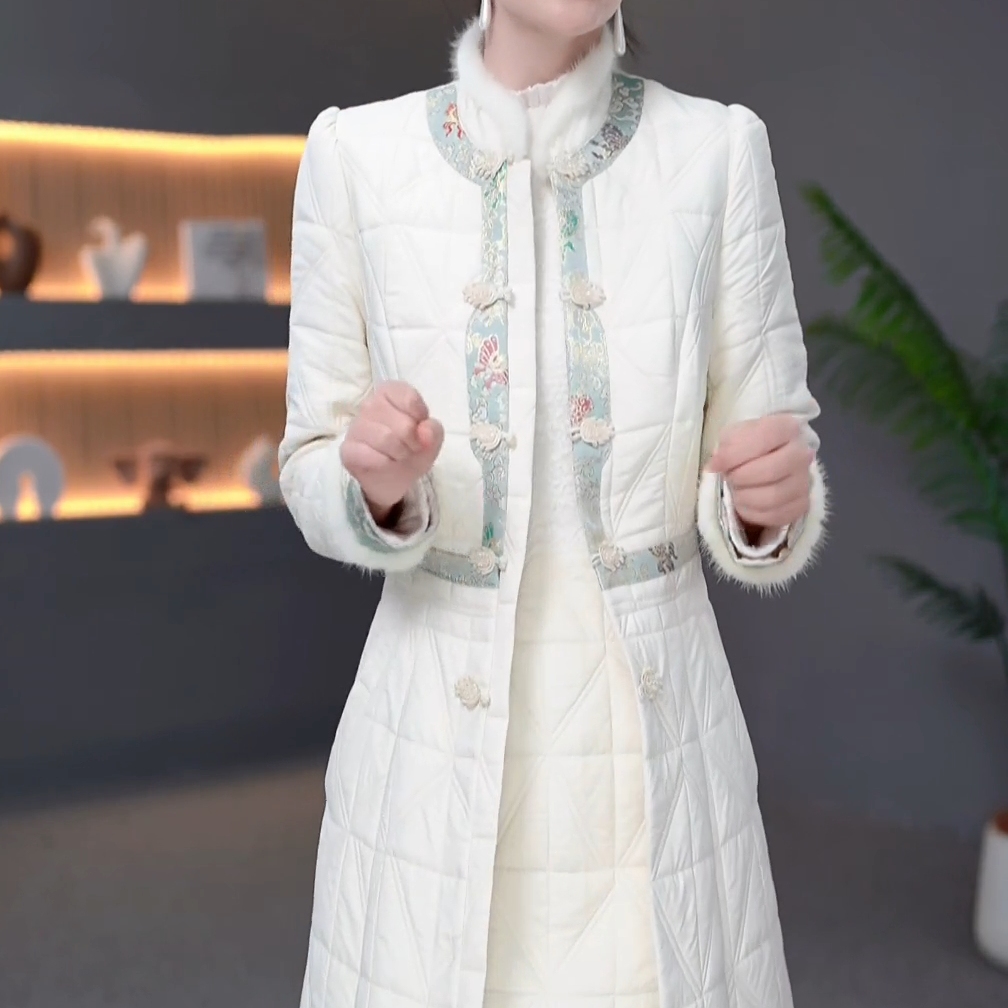 夹棉加厚保暖新中式连衣裙外套两件套2025冬季新款收腰显瘦高级感