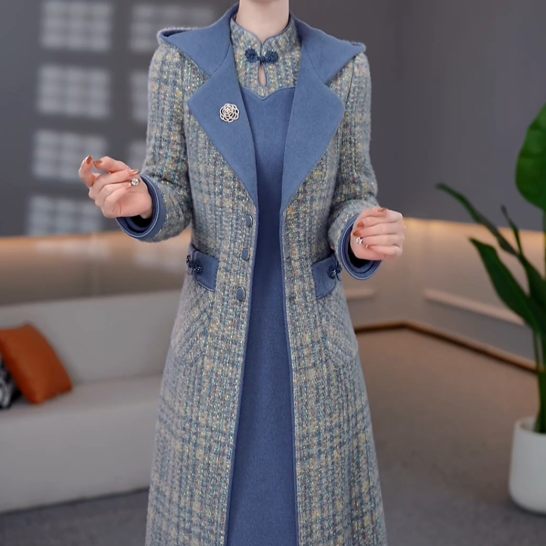 加绒加厚新中式改良旗袍连衣裙外套两件套2025冬季新款收腰高级感