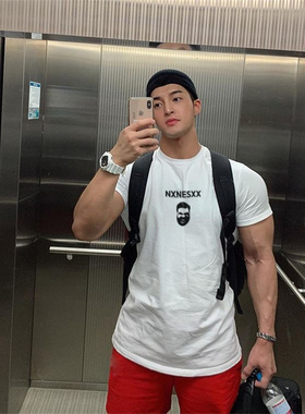 夏季男士肌肉健身T恤 Mutant魔兽运动跑步印花休闲短袖大码健身衣