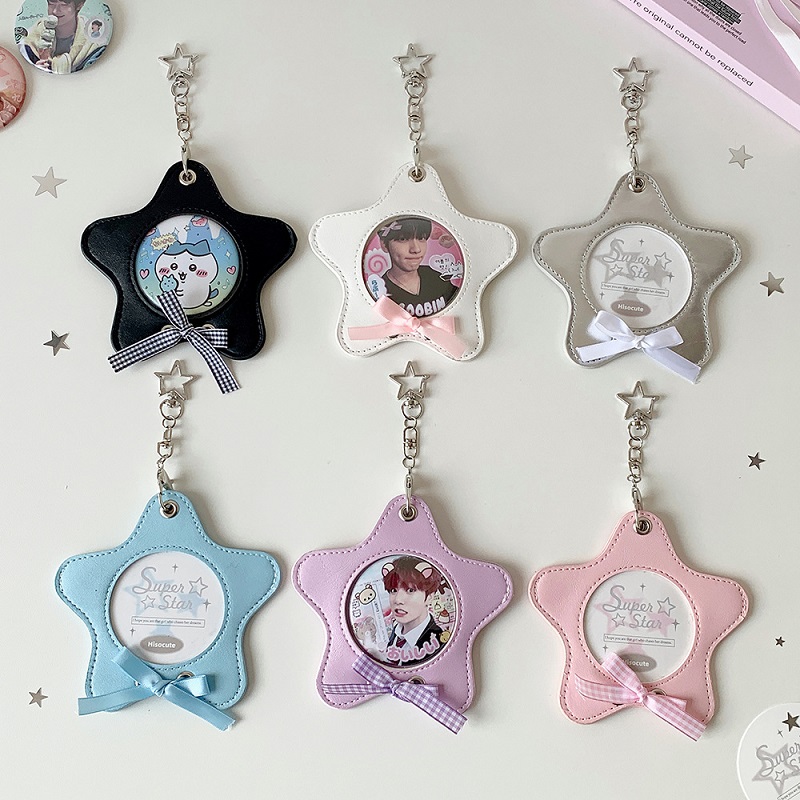 韩版五角星65mm吧唧收纳卡套少女镂空徽章展示挂件追星证件照挂饰