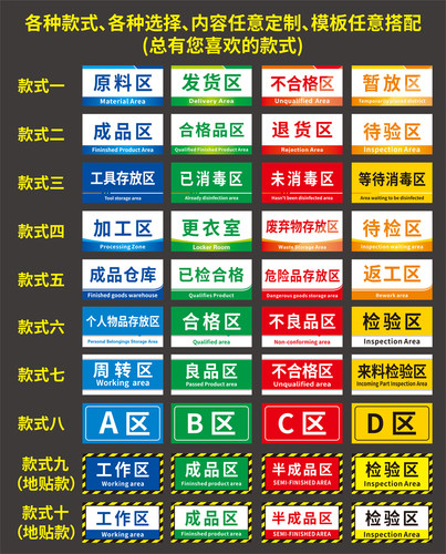 区域牌PVC工厂仓库车间标牌