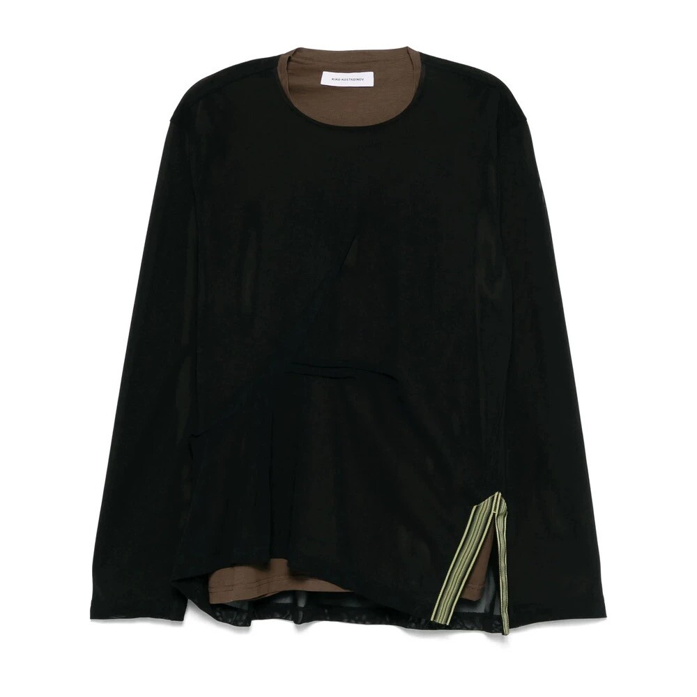 thumbnail for KIKO KOSTADINOV autumn and winter new fake two-piece color-blocking mesh pleated craft pullover T-shirt base shirt for men