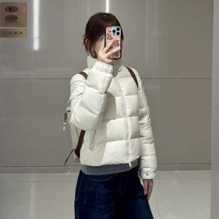 奶白色正肩肯豆羽绒棉服女冬季短款立领面包服小个子保暖棉袄外套