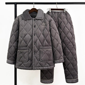 家居服套装 爸爸睡衣加厚加绒三层夹棉保暖牛奶绒中老年男士 秋冬季