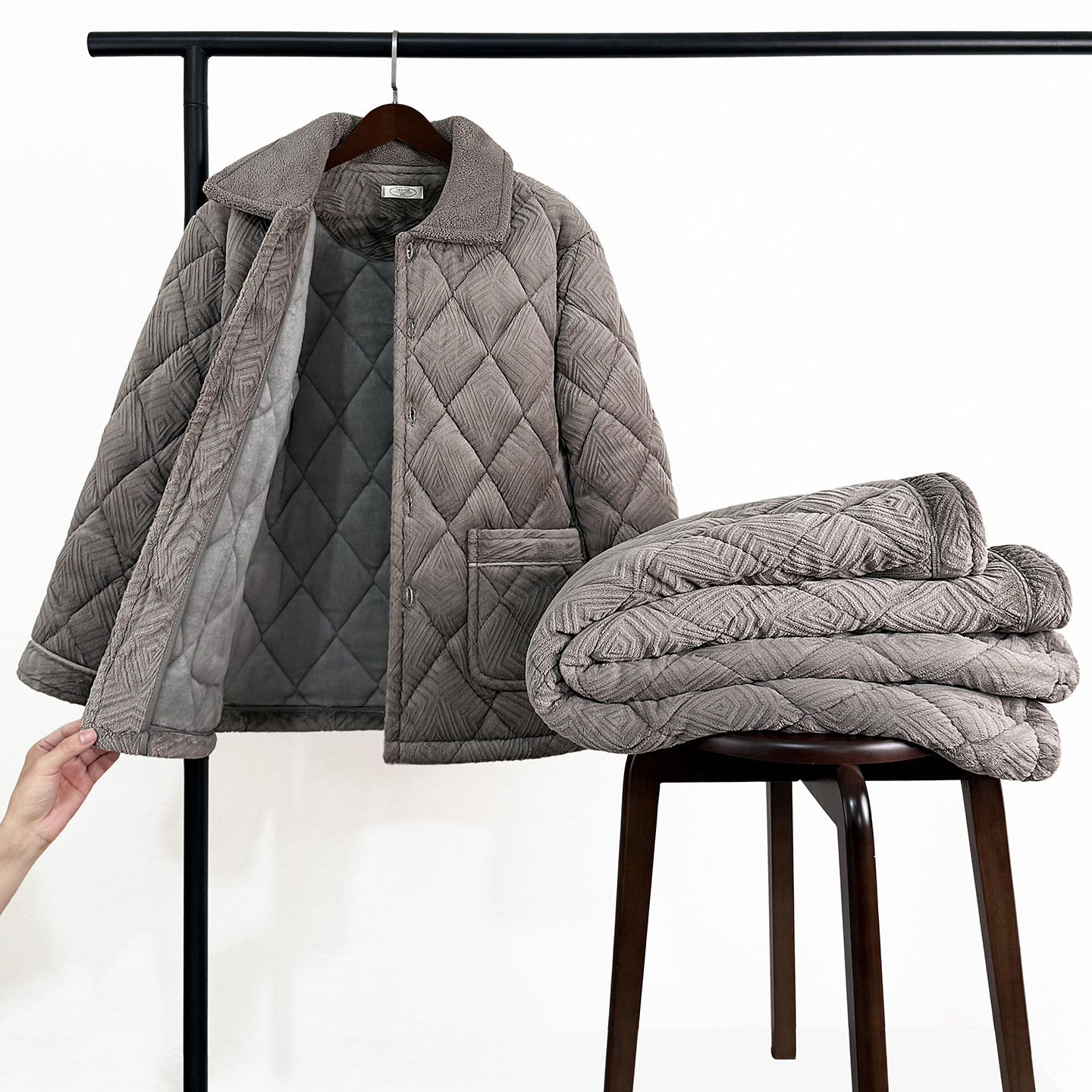 男士睡衣秋冬天三层加厚超厚夹棉