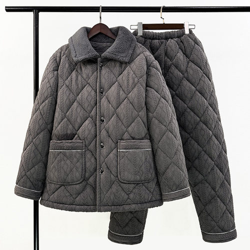 三层厚睡衣昂哲中老年冬季家居服