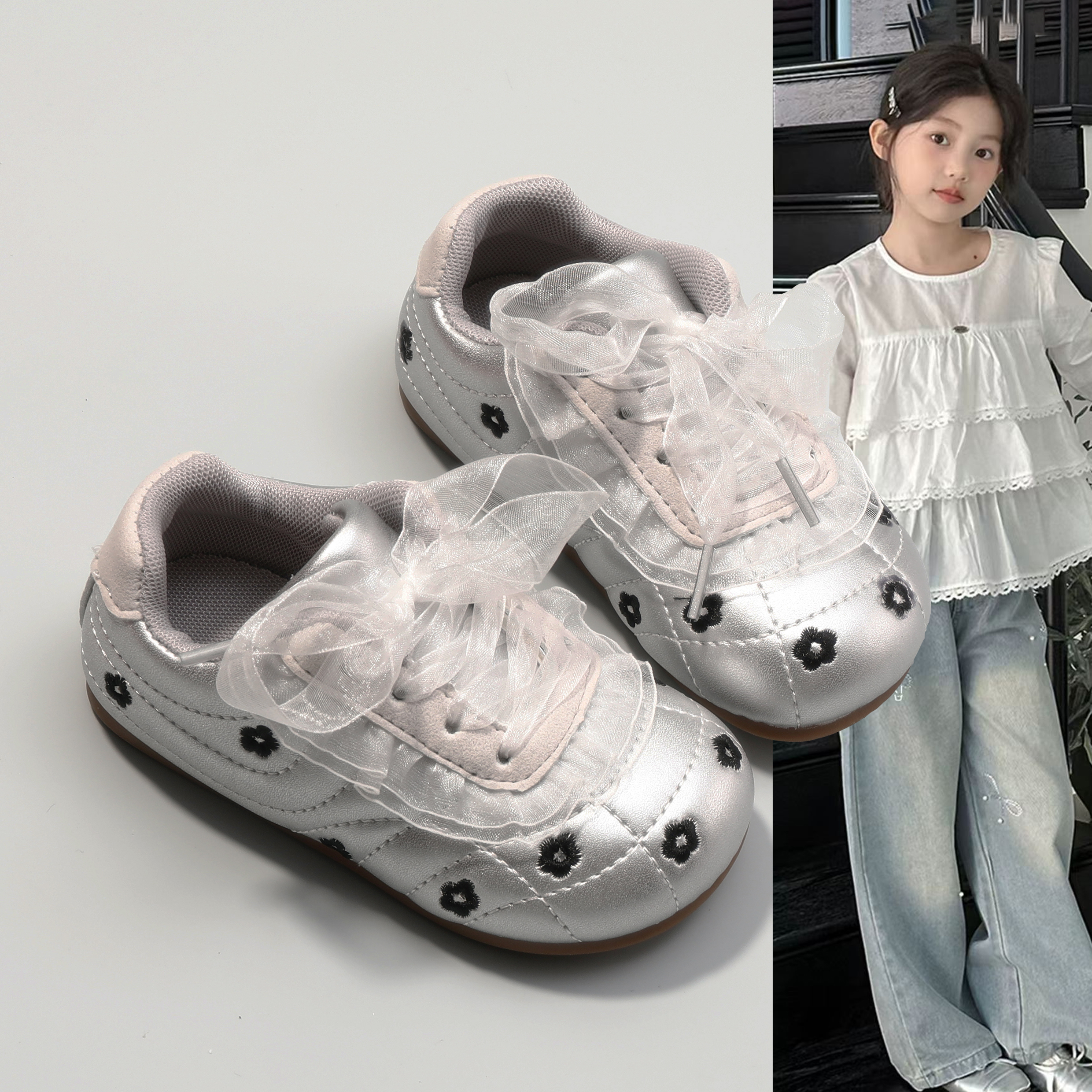 女童软底花朵运动鞋春秋单鞋