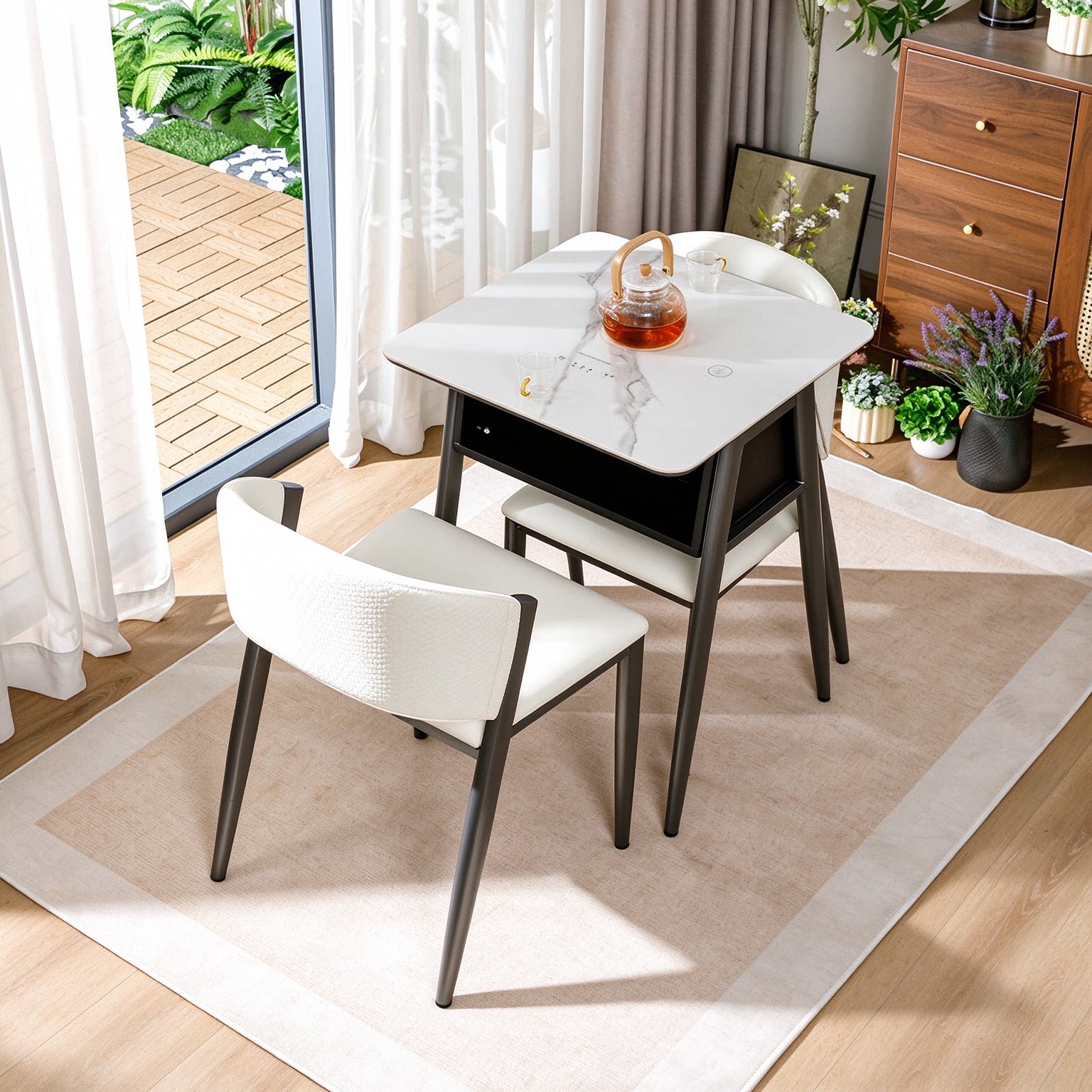 阳台休闲桌椅电磁炉岩板桌小户型一桌二椅三件套围炉煮茶桌椅组合