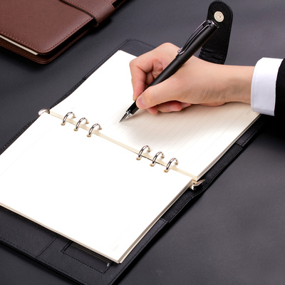 得力活页本3151 3152 22251活页记事本皮面本笔记本工作A5/A6活页6孔商务本子办公线圈本可拆卸双胶纸