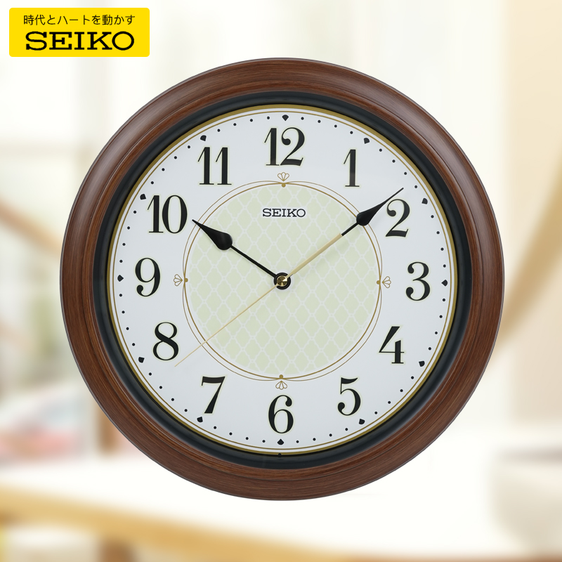 新品SEIKO日本精工12英寸仿木纹边框日式客厅静音扫秒夜光盘时钟