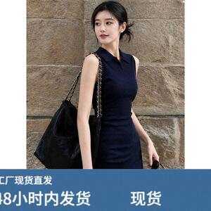 法式修身藏青色背心裙女夏季穿搭针织包臀连衣裙重要场合漂亮裙子