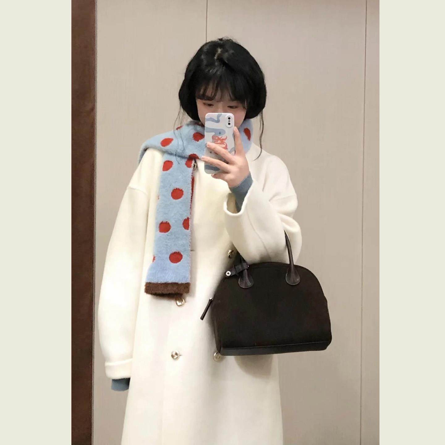 设计感双排扣白色呢子大衣女秋冬季高级感名媛宽松中长款毛呢外套,运动/瑜伽/健身/球迷用品,广场舞套装,淘宝优惠券,粉丝福利购,淘宝优惠卷