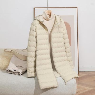 2025秋冬新款轻薄羽绒服女中长款连帽90%白鸭绒修身大码轻便外套