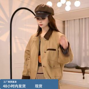 复古翻领工装外套女2026秋冬新款小个子夹棉加厚时尚短款夹克上衣