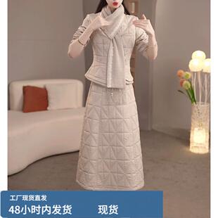 高端时尚檰服套装2025冬季新款女士优雅显瘦上衣裙子两件套配围巾