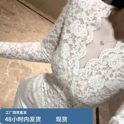 性感V领蕾咝长袖T恤女春