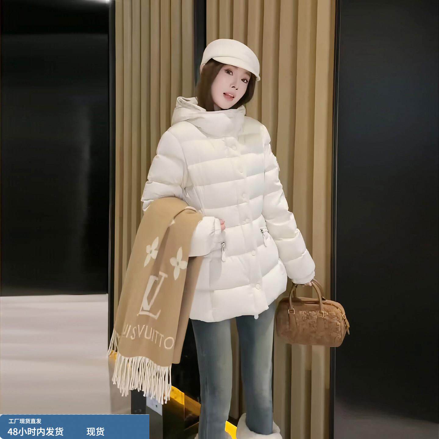 小蛮腰白色羽绒服女中长款冬季2025新款韩版修身显瘦鸭绒保暖外套