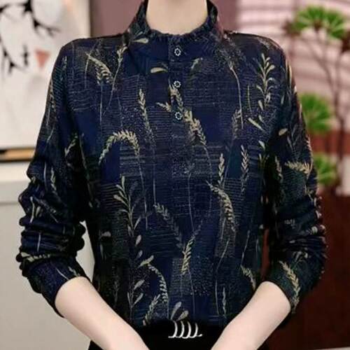 中老年印花半高领长袖打
