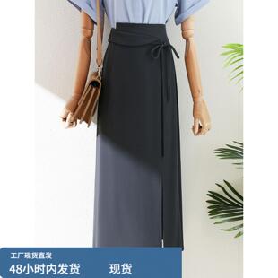 高腰显瘦西装半身裙女2025春夏新款中长版开叉一步裙职业通勤裙子