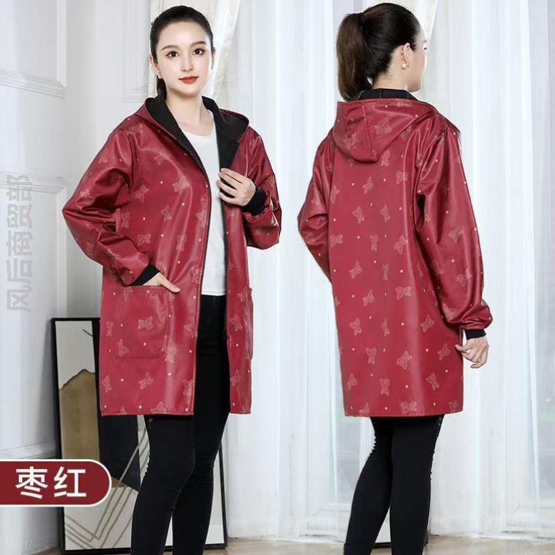 围裙时尚外穿女士加绒防水防油罩衣风衣长款成人大褂加厚保暖男款