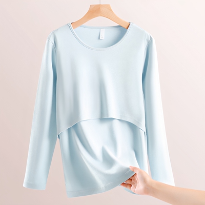 哺乳秋衣上衣纯棉孕妇保暖内衣秋冬款喂奶睡衣月子服带胸垫打底衫 — 1