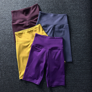 外贸高腰提臀女运动短裤 带口袋裸感跑步健身骑行瑜伽五分裤