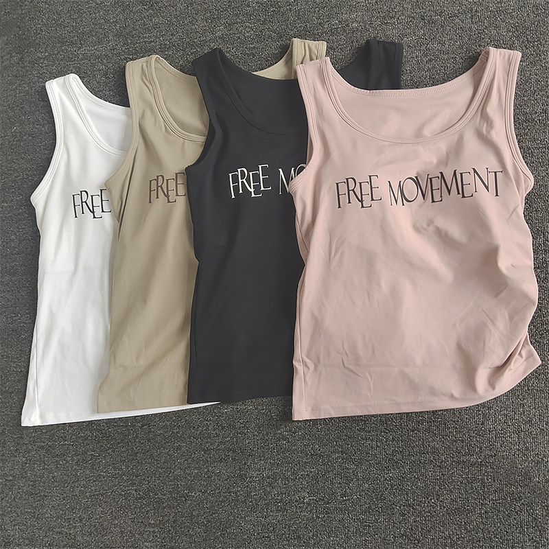 运动一体杯坎肩修身显瘦瑜伽背心字母遮肚子长款健身普拉提上衣