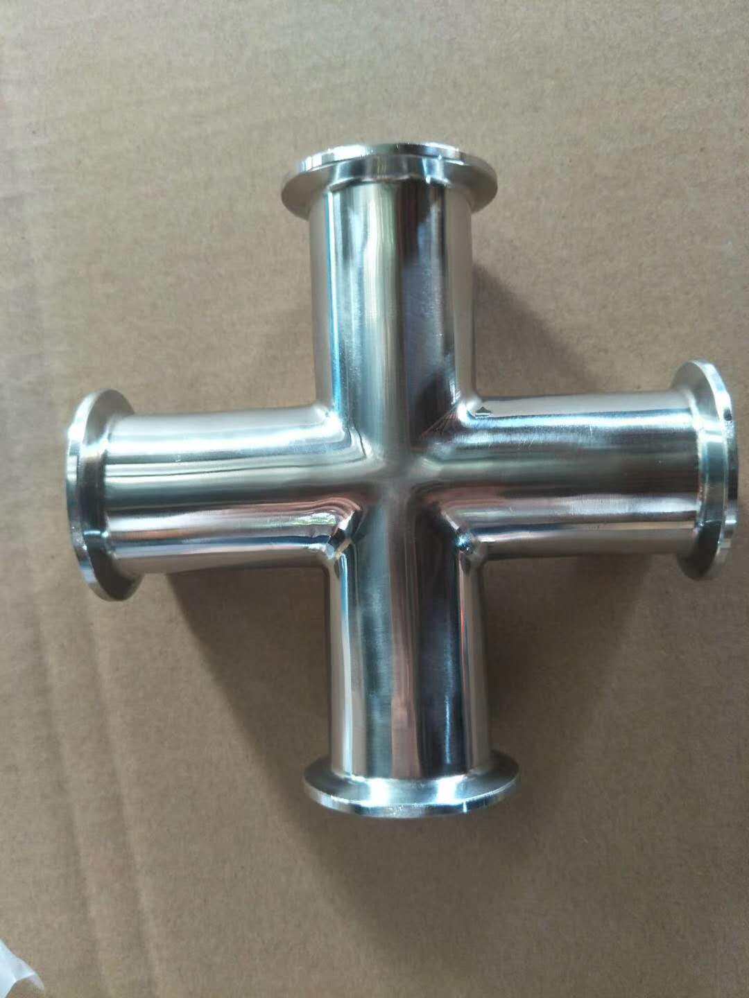 304 卫生食品级快装四通卡箍式 端头内外镜面不锈钢管件厂家直销1