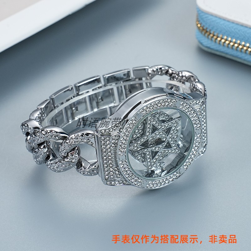 带钻钢带适用DAVENA蒂玮娜五芒星表带女士腕带雪花女神金属表链20