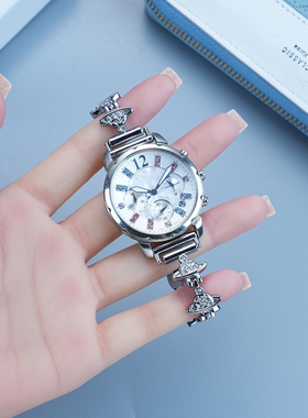 适配卡西欧SHE-5020L SHN-5010三眼手表女士金属镶砖时尚表带18mm