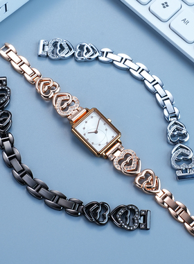 适配唯路时JONAS&VERUS手表女表带 爱心镶钻闪钻时尚真皮表带14mm