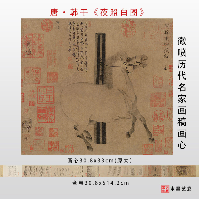 唐·韩干照夜白图仿古字画骏马打印高清微喷复制临摹画稿底稿范本,家居饰品,国画,淘宝优惠券,粉丝福利购,淘宝优惠卷