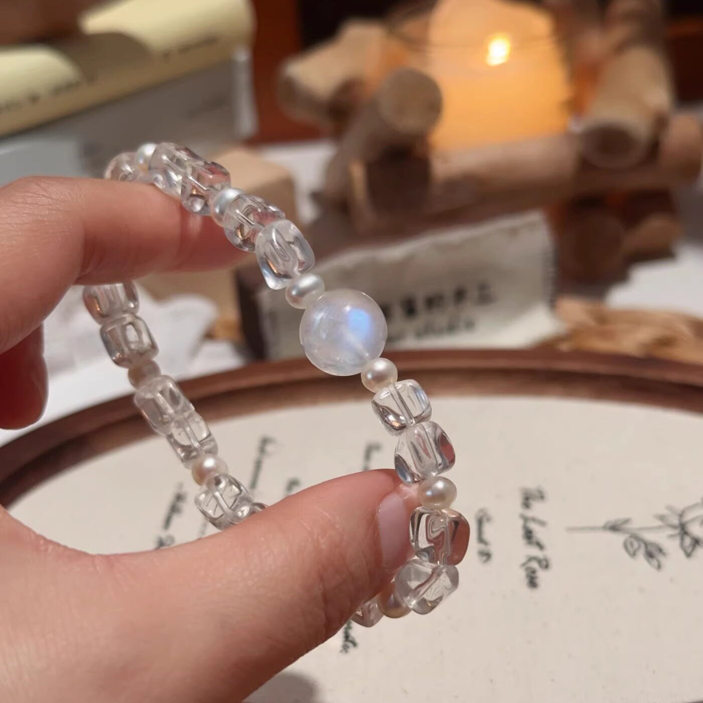 熊熊熊酱「银河」原创设计天然水晶白水晶蓝月光手串女手链礼物