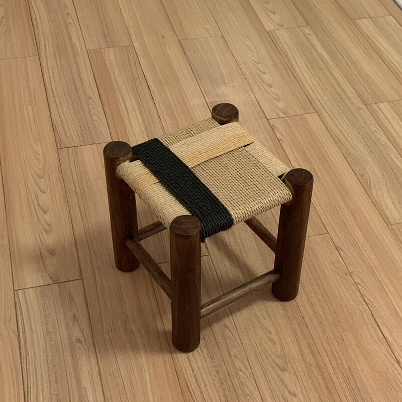 仿藤编复古编织凳矮凳家用中古风侘寂风入户玄关门换鞋凳实木凳子