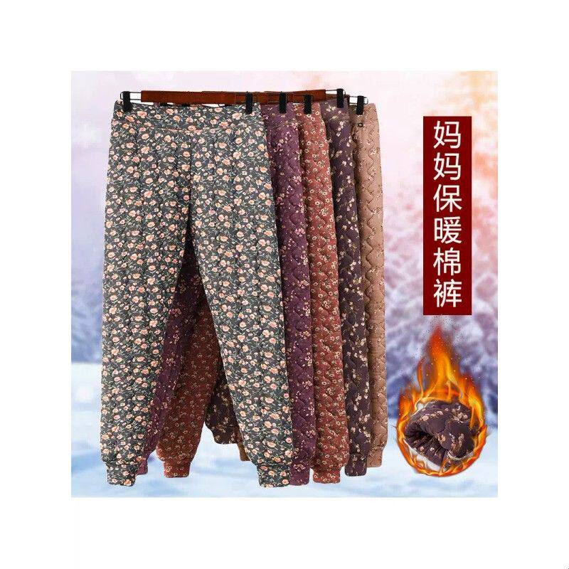 女棉裤内穿冬季新款轻便薄款碎花中老年人保暖裤弹力高腰妈妈棉裤
