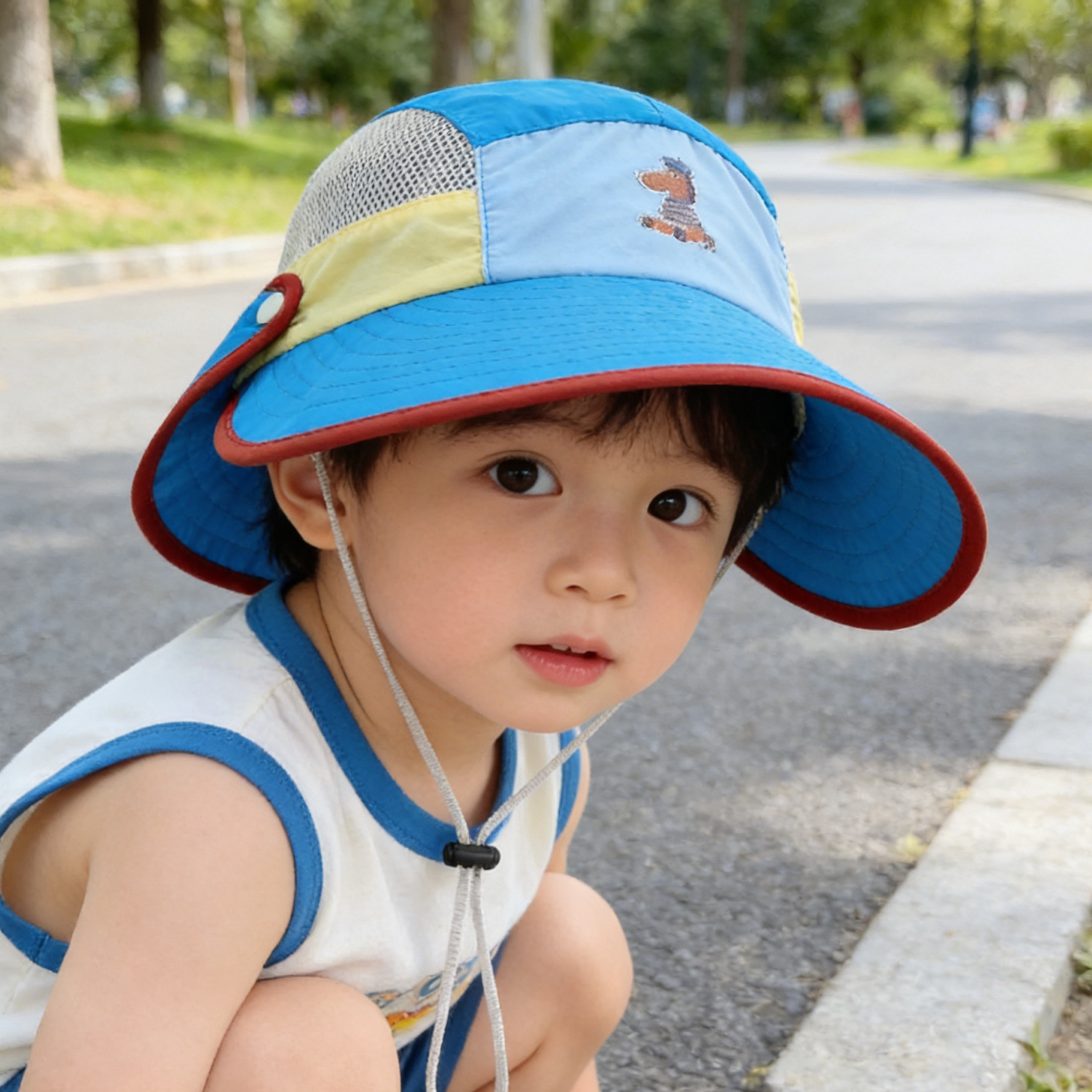 儿童防晒帽夏季透气网眼渔夫帽男童遮阳帽春夏薄款女童宝宝太阳帽