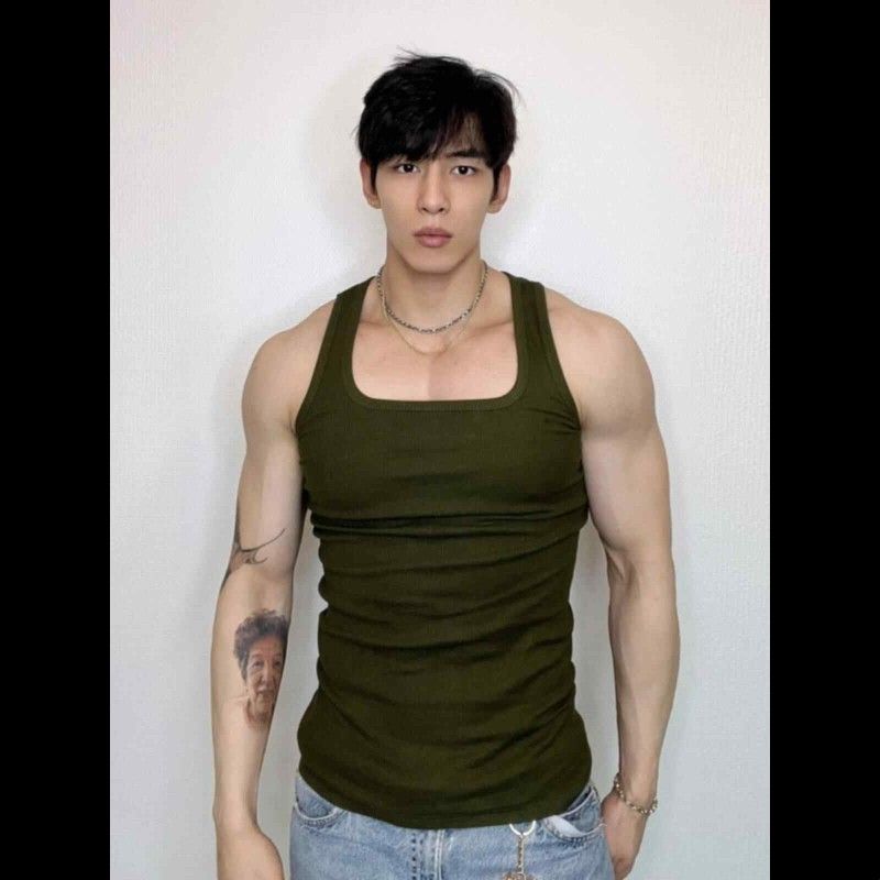 夏季美式健身运动方领螺纹背心男修身纯色训练无袖坎肩打底汗衫潮