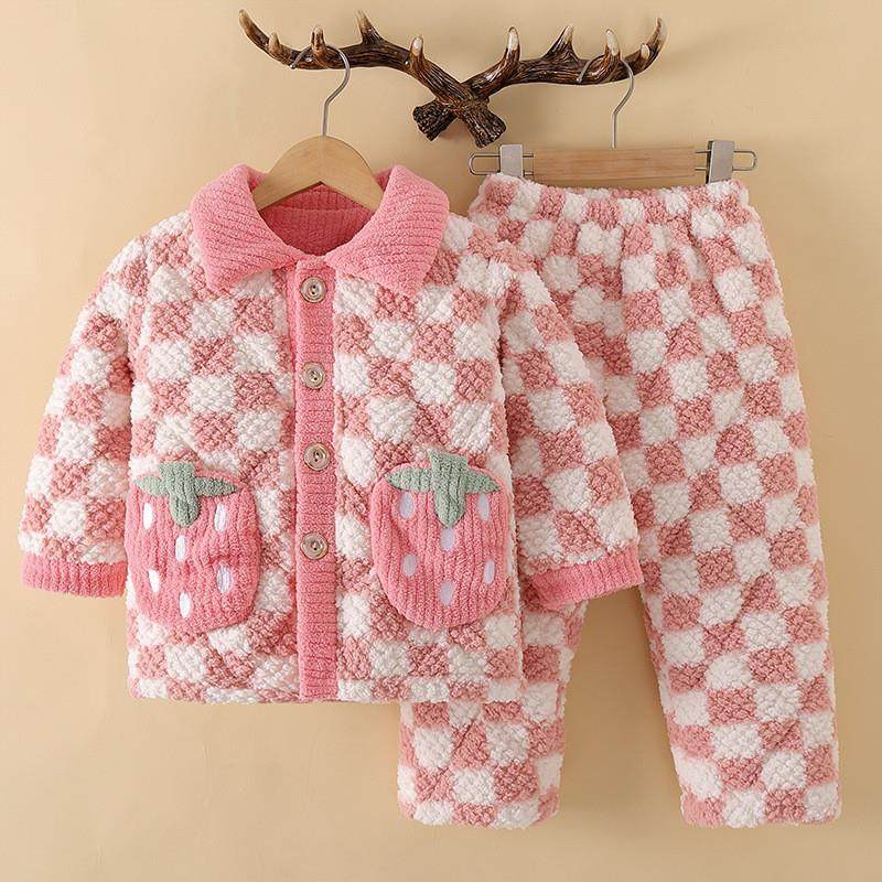 宝宝湖南省服睡衣三层夹棉加绒加厚保暖男女童珊瑚绒家居服套厂家